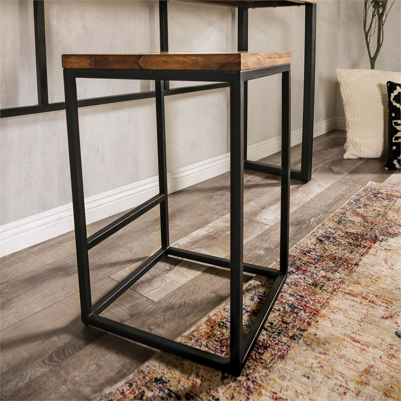 Bowery Hill Square Metal Barstool with Wood Seat in Golden Brown and Black