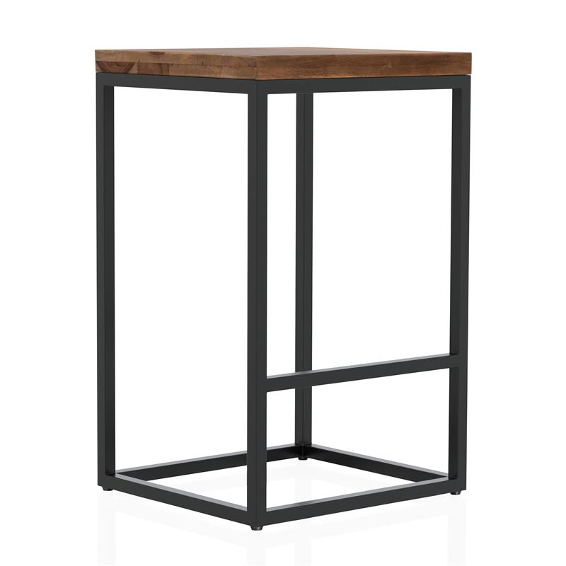 Bowery Hill Square Metal Barstool with Wood Seat in Golden Brown and Black