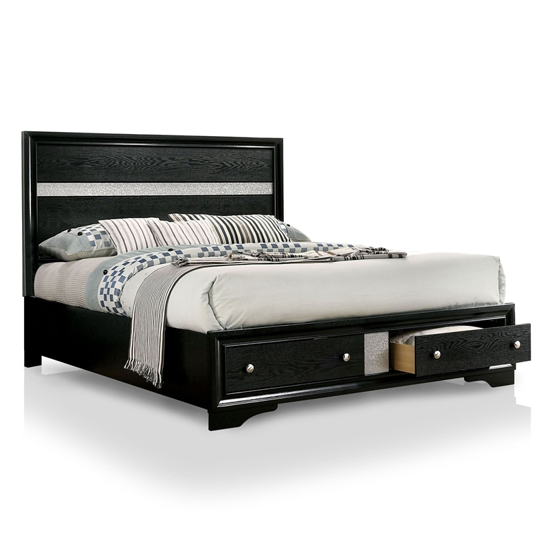 Bowery Hill Black 3-Piece Wood Bedroom Set with Queen Bed and Storage