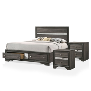 Bowery Hill Gray 3-Piece Wood Bedroom Set with King Bed and Nightstands