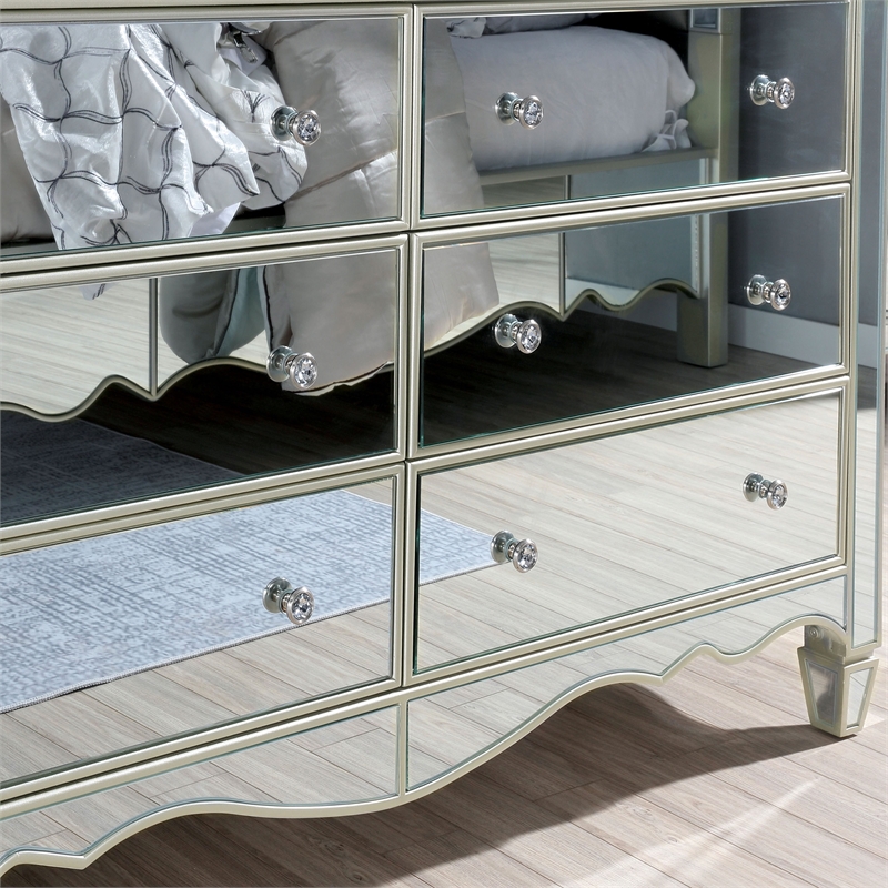 Bowery Hill Glam 3-Piece Silver Wood Cal King Bedroom Set with Dresser