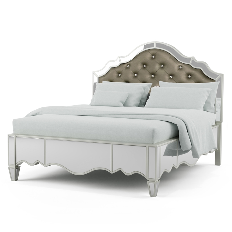 Bowery Hill Glam 3-Piece Silver Wood Cal King Bedroom Set with Dresser