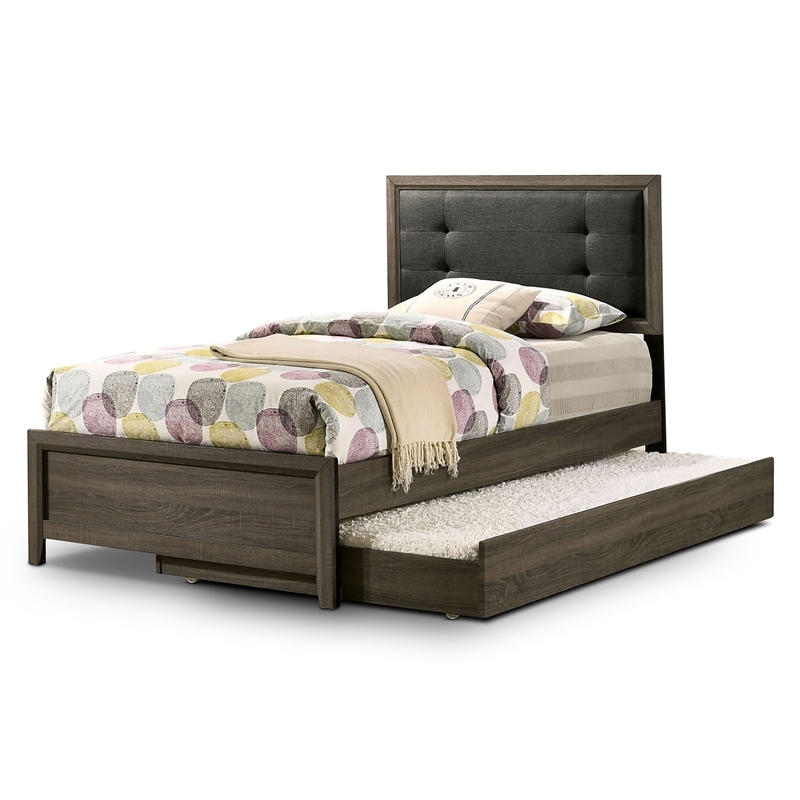 Bowery Hill 3-Piece Gray Twin Bedroom Set with Trundle and Nightstand