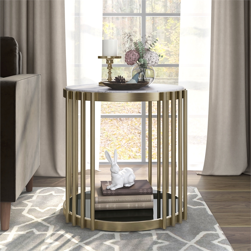 Bowery Hill Contemporary Metal 1-Shelf End Table in Antique Brass