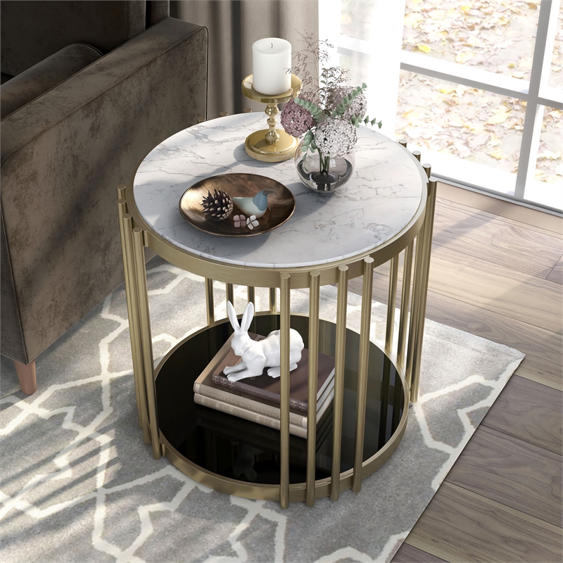 Bowery Hill Contemporary Metal 1-Shelf End Table in Antique Brass