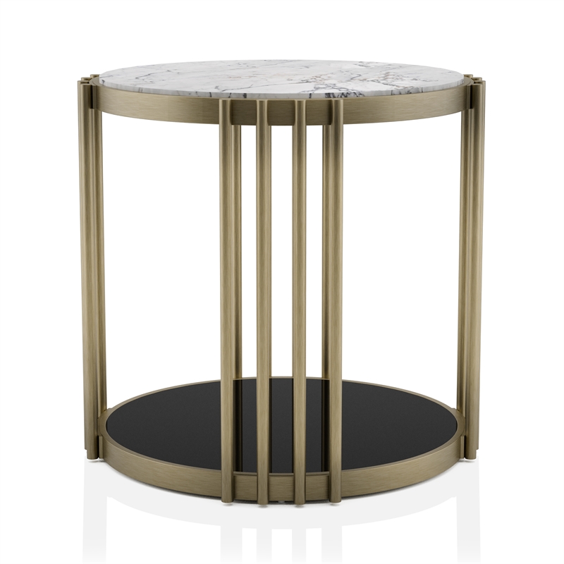 Bowery Hill Contemporary Metal 1-Shelf End Table in Antique Brass
