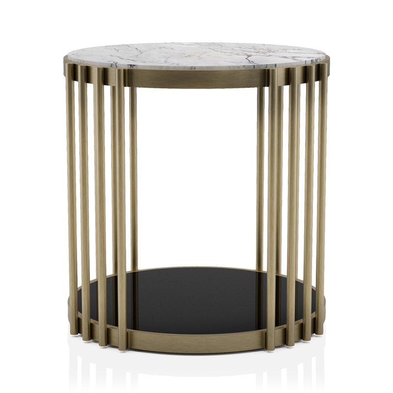 Bowery Hill Contemporary Metal 1-Shelf End Table in Antique Brass