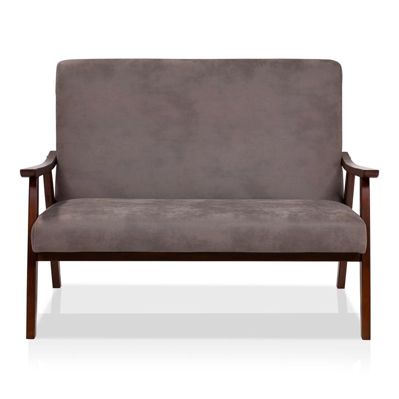 Bowery Hill Faux Leather Loveseat Bench in Brown Finish