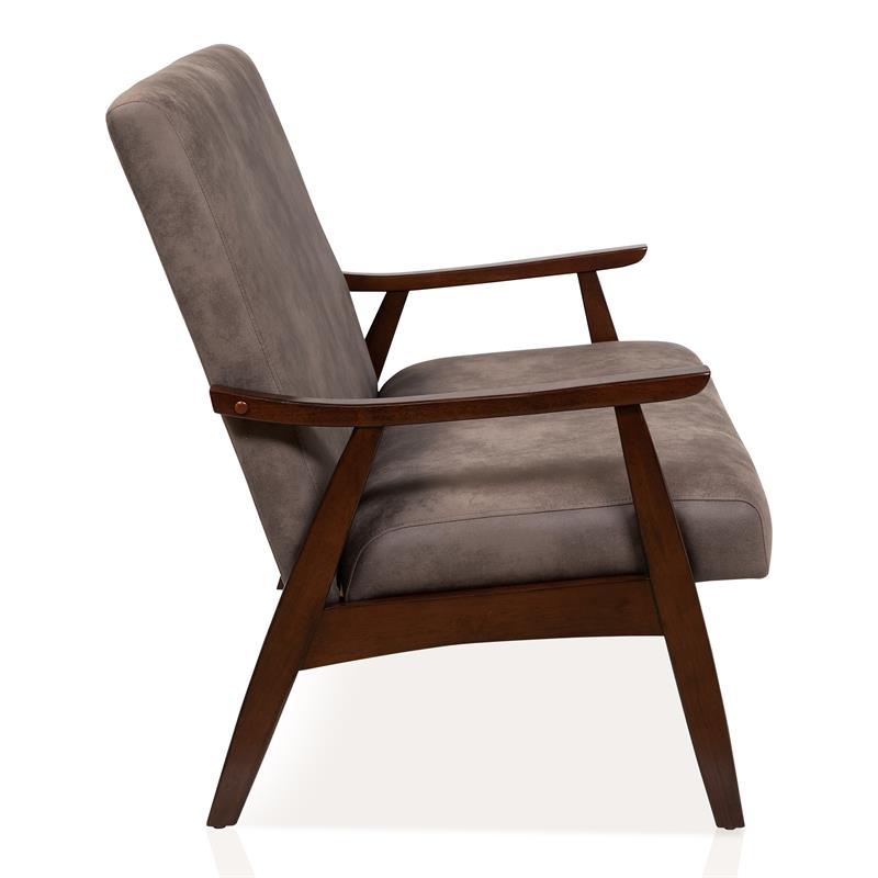 Bowery Hill Faux Leather Loveseat Bench in Brown Finish