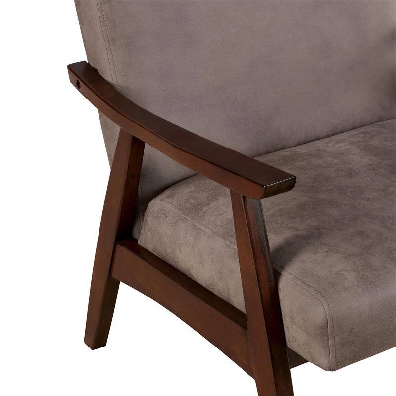 Bowery Hill Faux Leather Loveseat Bench in Brown Finish