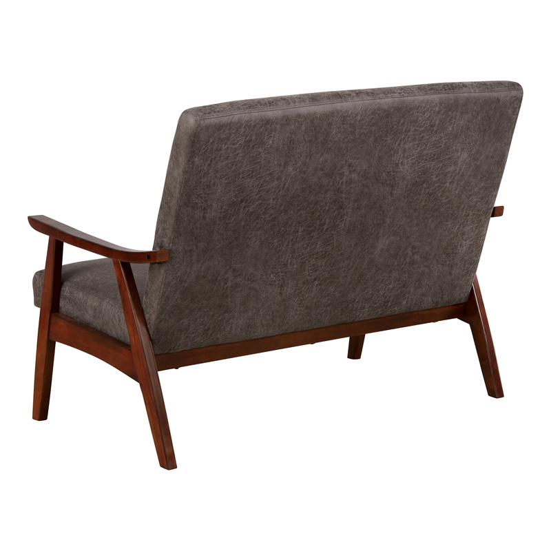 Bowery Hill Faux Leather Loveseat Bench in Brown Finish