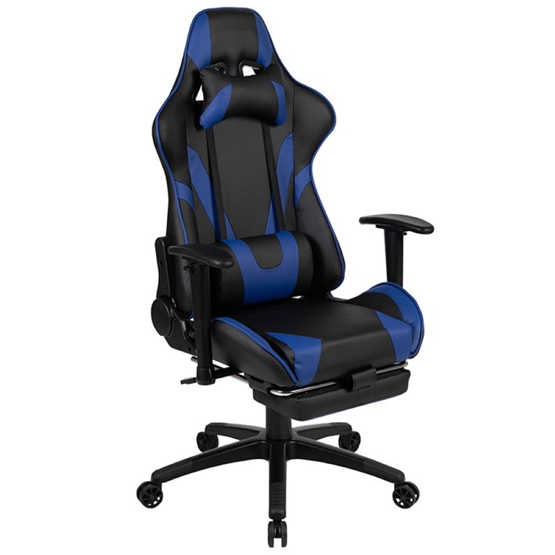 Bowery Hill Leather Reclining Gaming Chair in Black and Blue