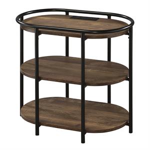 Bowery Hill Rustic Side Table with USB Ports Metal Matte Black 26 in