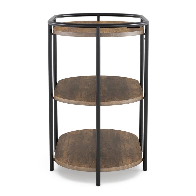 Bowery Hill Rustic Side Table with USB Ports Metal Matte Black 26 in