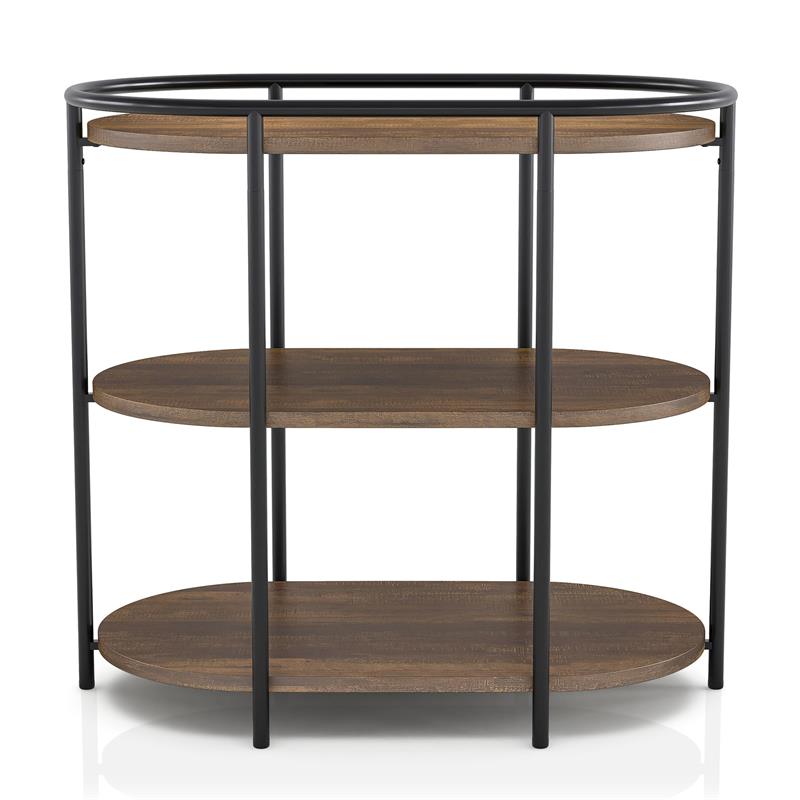 Bowery Hill Rustic Side Table with USB Ports Metal Matte Black 26 in