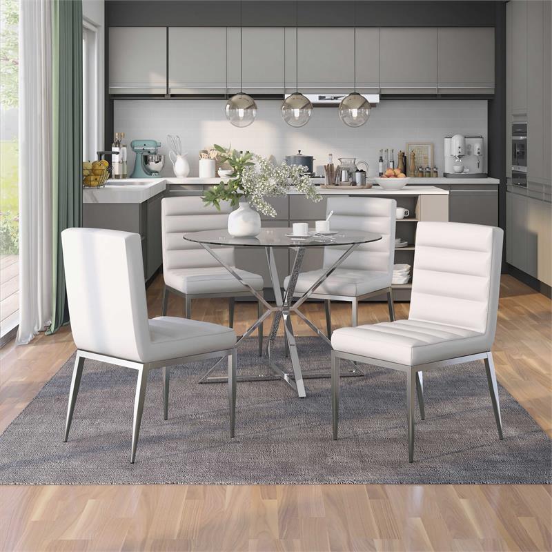 Bowery Hill 5-Piece Metal Dining Table Set in Chrome Finish