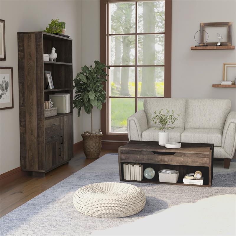 Bowery Hill 2-Piece Coffee Table and Bookcase Set in Reclaimed Oak