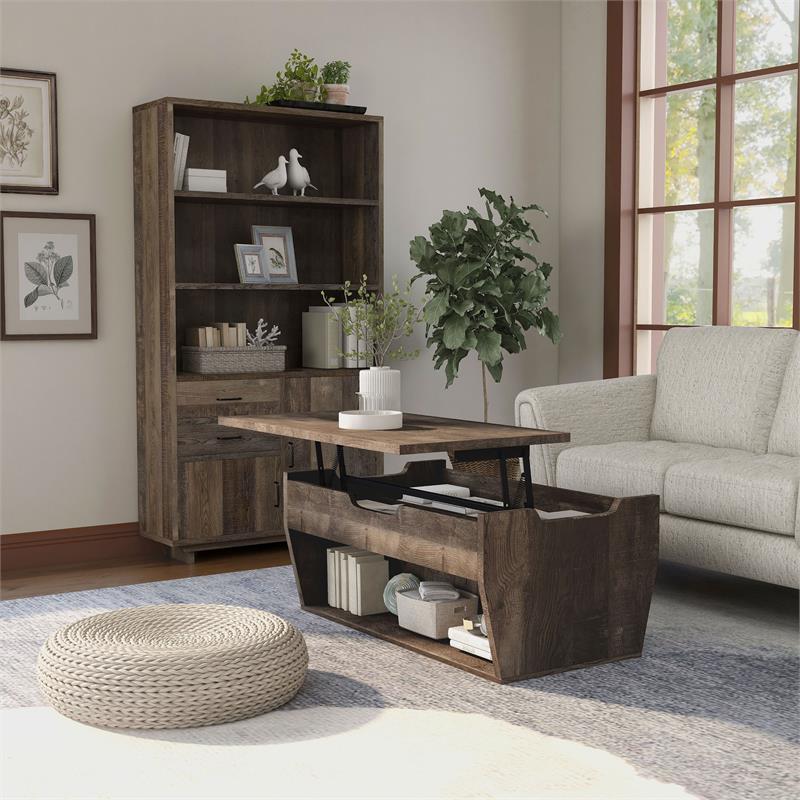 Bowery Hill 2-Piece Coffee Table and Bookcase Set in Reclaimed Oak