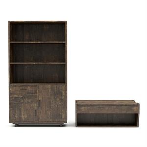 Bowery Hill 2-Piece Coffee Table and Bookcase Set in Reclaimed Oak