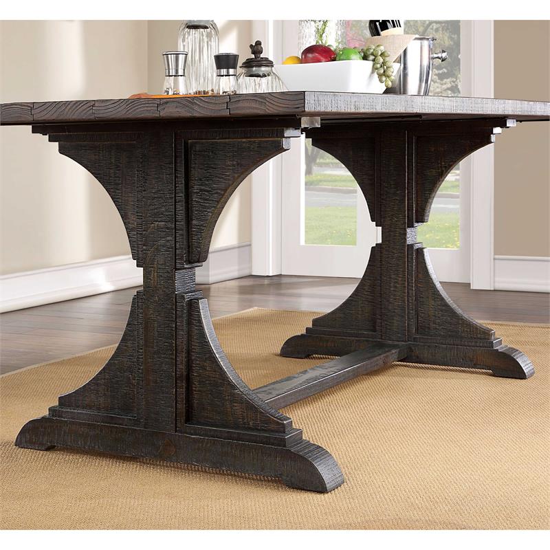 Bowery Hill Rustic Solid Wood Trestle Dining Table in Antique Black