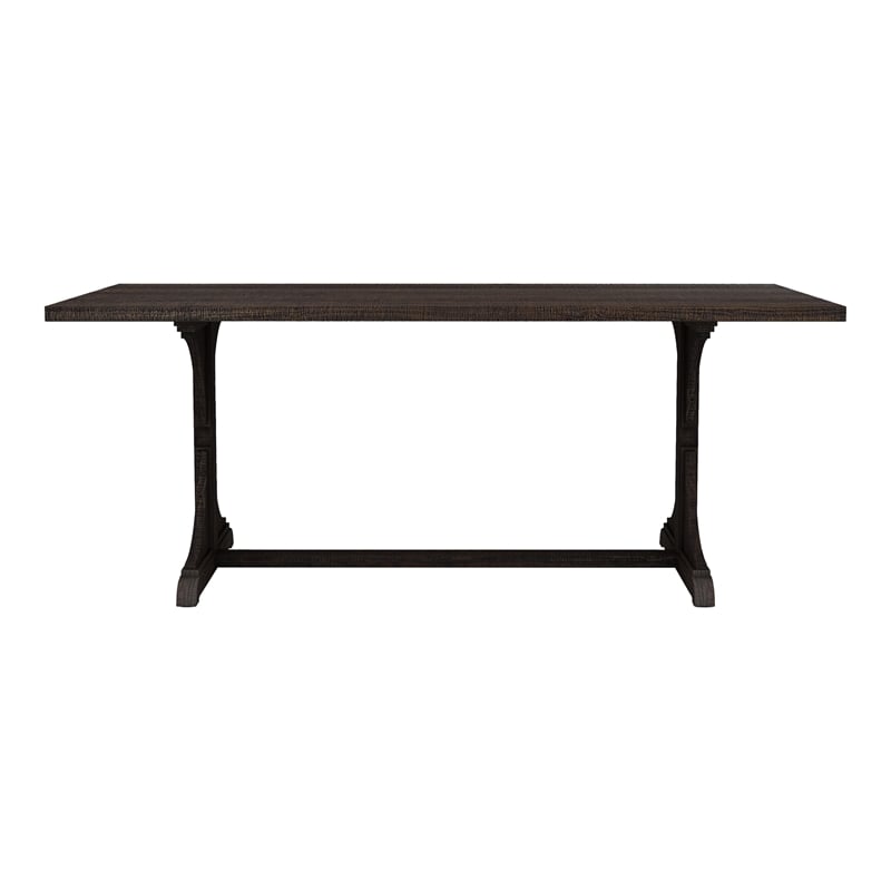 Bowery Hill Rustic Solid Wood Trestle Dining Table in Antique Black