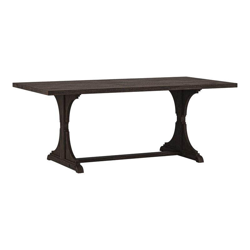 Bowery Hill Rustic Solid Wood Trestle Dining Table in Antique Black