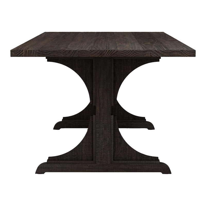 Bowery Hill Rustic Solid Wood Trestle Dining Table in Antique Black