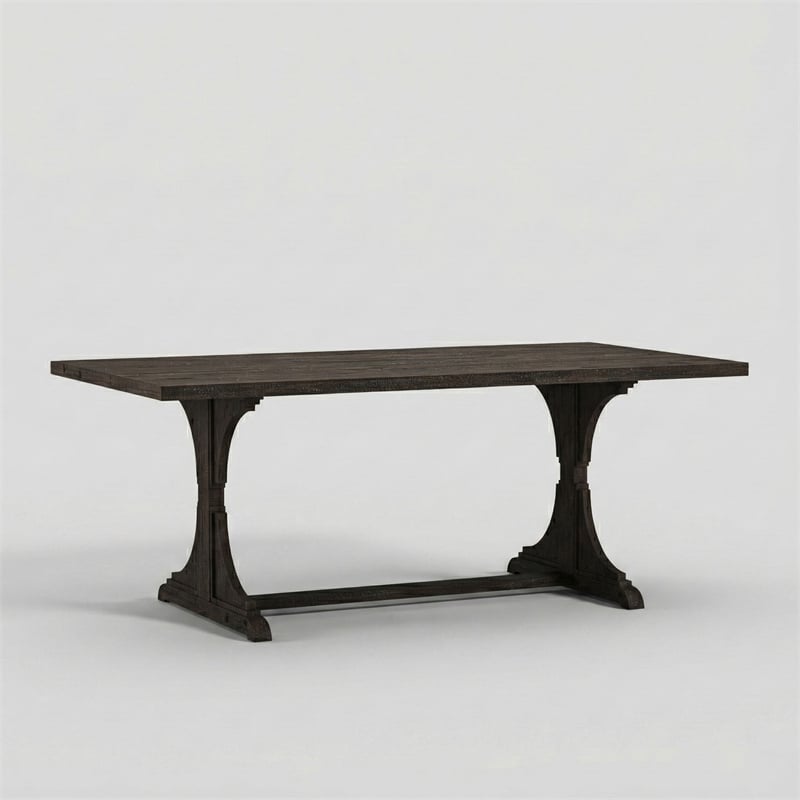 Bowery Hill Rustic Solid Wood Trestle Dining Table in Antique Black
