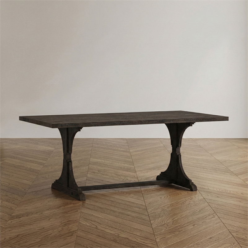 Bowery Hill Rustic Solid Wood Trestle Dining Table in Antique Black