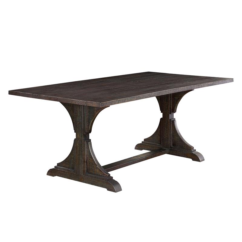 Bowery Hill Rustic Solid Wood Trestle Dining Table in Antique Black