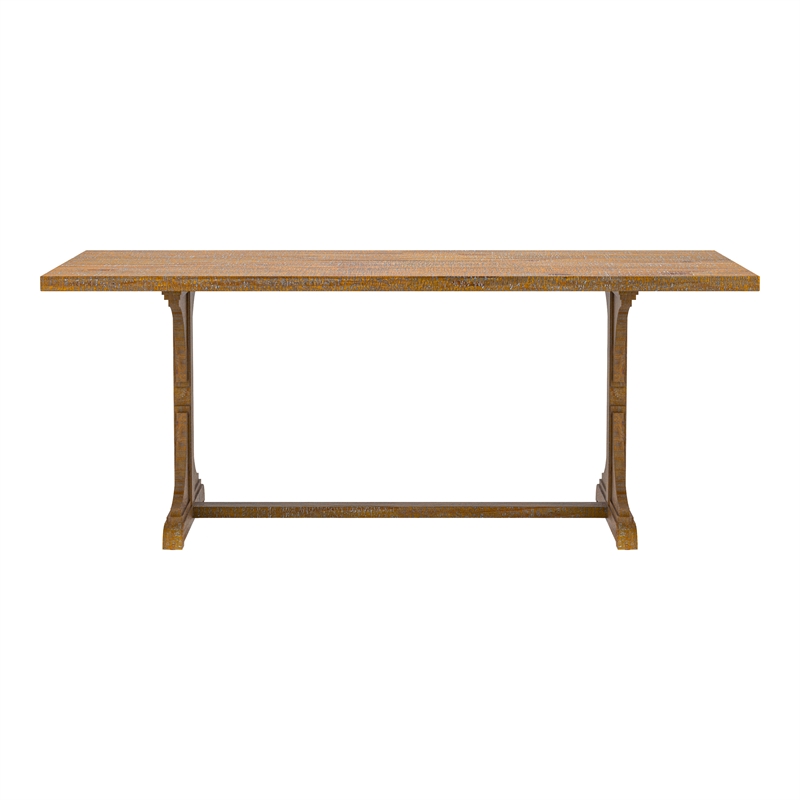 Bowery Hill Rustic Solid Wood Trestle Dining Table in Natural Tone