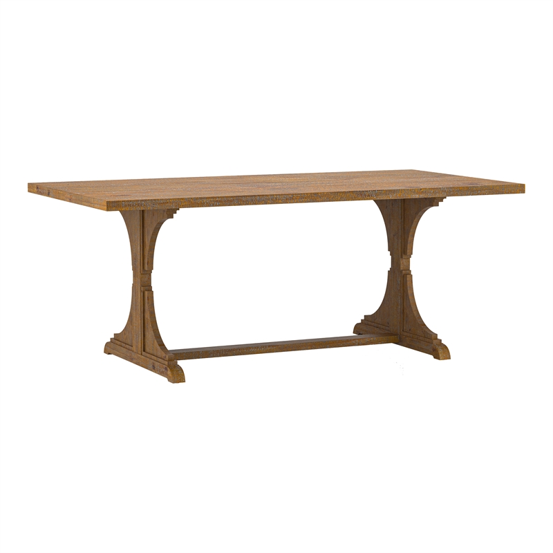 Bowery Hill Rustic Solid Wood Trestle Dining Table in Natural Tone