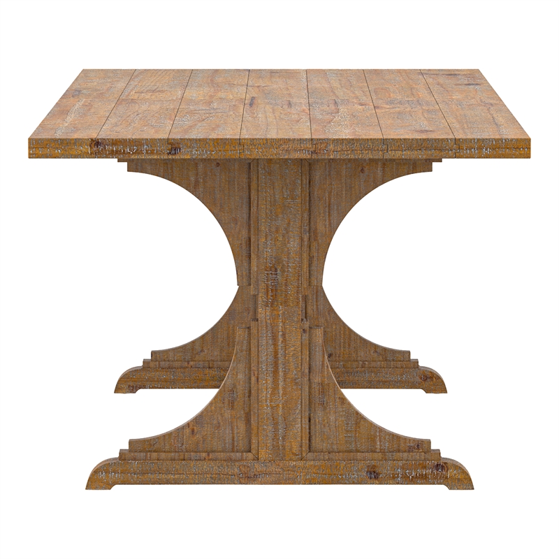 Bowery Hill Rustic Solid Wood Trestle Dining Table in Natural Tone
