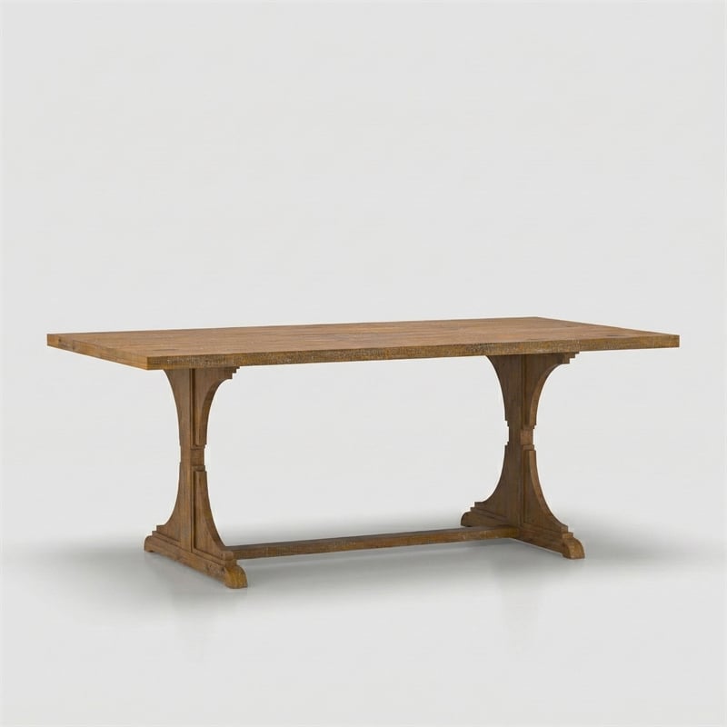 Bowery Hill Rustic Solid Wood Trestle Dining Table in Natural Tone