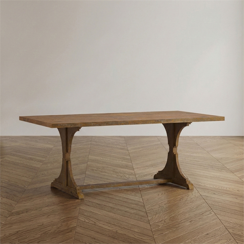 Bowery Hill Rustic Solid Wood Trestle Dining Table in Natural Tone