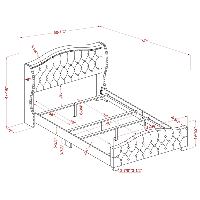 Bowery Hill Full Upholstered Button Tufted Fabric Bed in Dark Gray