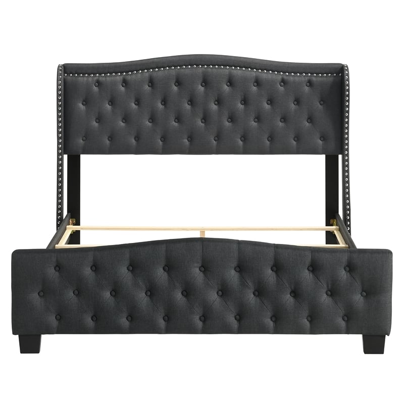 Bowery Hill Full Upholstered Button Tufted Fabric Bed in Dark Gray