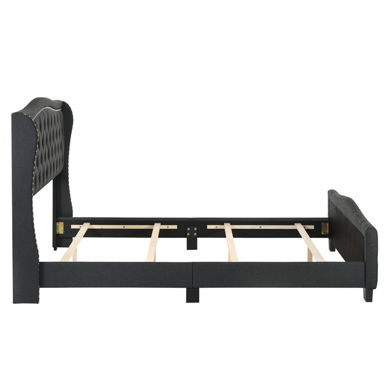Bowery Hill Full Upholstered Button Tufted Fabric Bed in Dark Gray