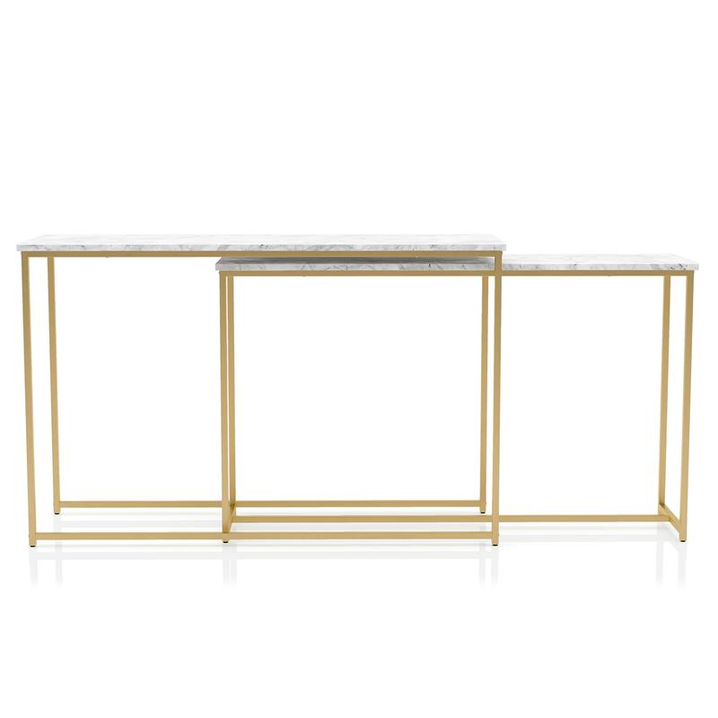 Bowery Hill Metal 2-Piece Nesting Sofa Table Set in Gold and White