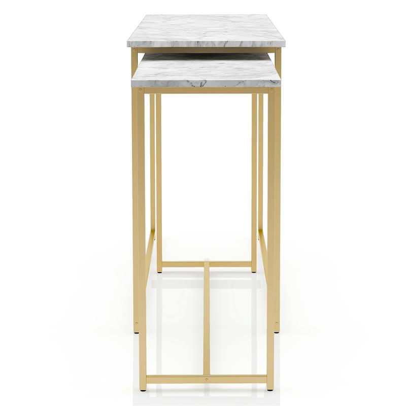 Bowery Hill Metal 2-Piece Nesting Sofa Table Set in Gold and White