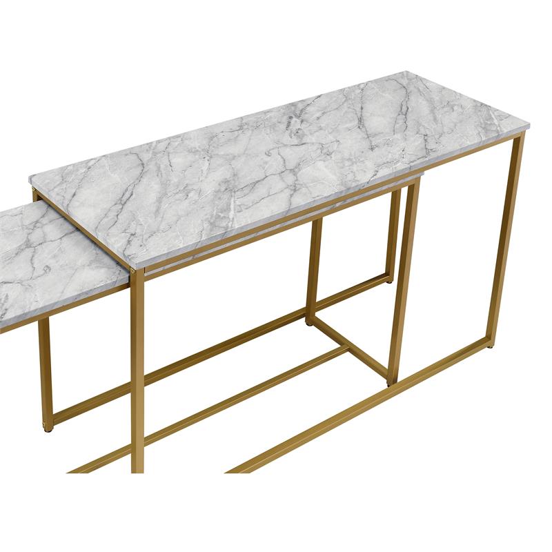 Bowery Hill Metal 2-Piece Nesting Sofa Table Set in Gold and White