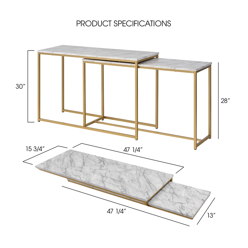 Bowery Hill Metal 2-Piece Nesting Sofa Table Set in Gold and White