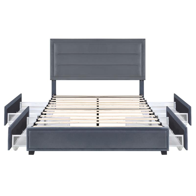 Bowery Hill Platform Fabric Full Bed with Drawers in Gray
