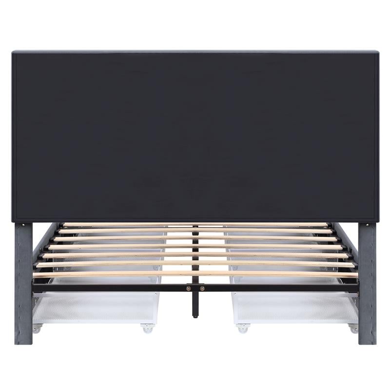 Bowery Hill Platform Fabric Full Bed with Drawers in Gray