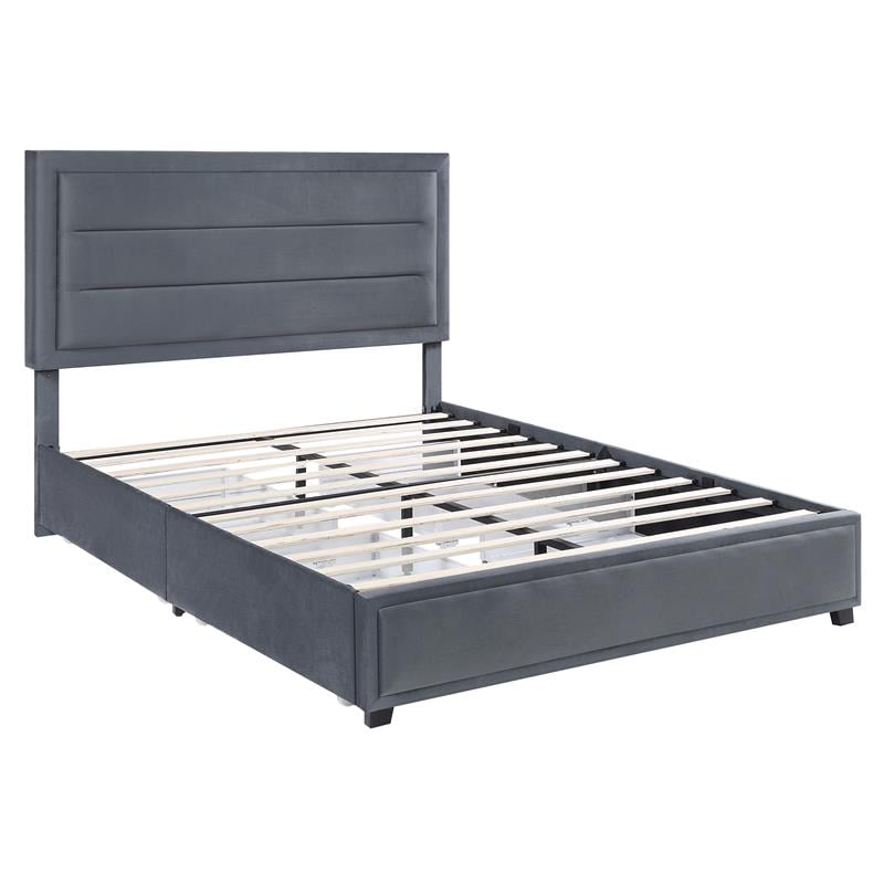 Bowery Hill Platform Fabric Full Bed with Drawers in Gray