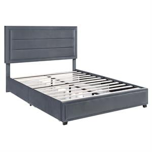 Bowery Hill Platform Fabric Full Bed with Drawers in Gray