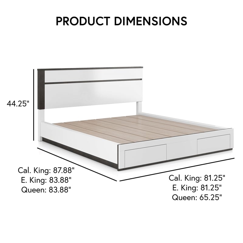 Bowery Hill Storage Queen Bed in White with Metallic Gray Accents