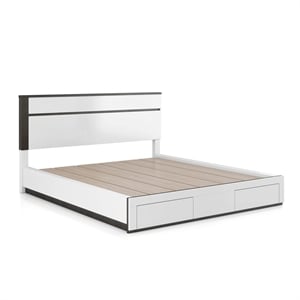 Bowery Hill Storage Queen Bed in White with Metallic Gray Accents