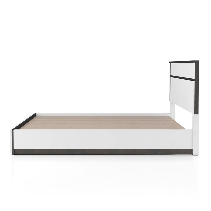 Bowery Hill Storage Queen Bed in White with Metallic Gray Accents