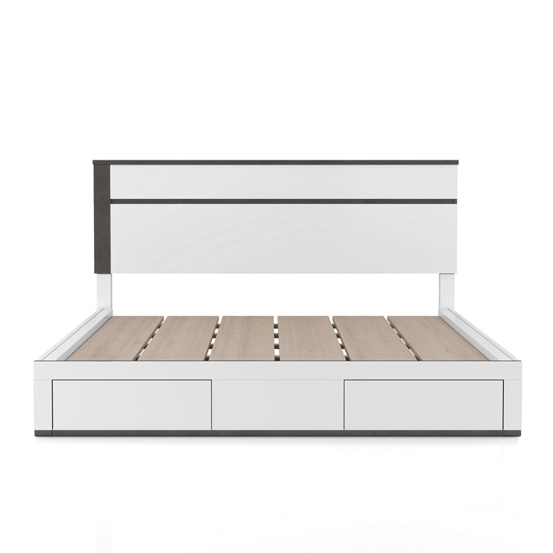 Bowery Hill Storage Queen Bed in White with Metallic Gray Accents